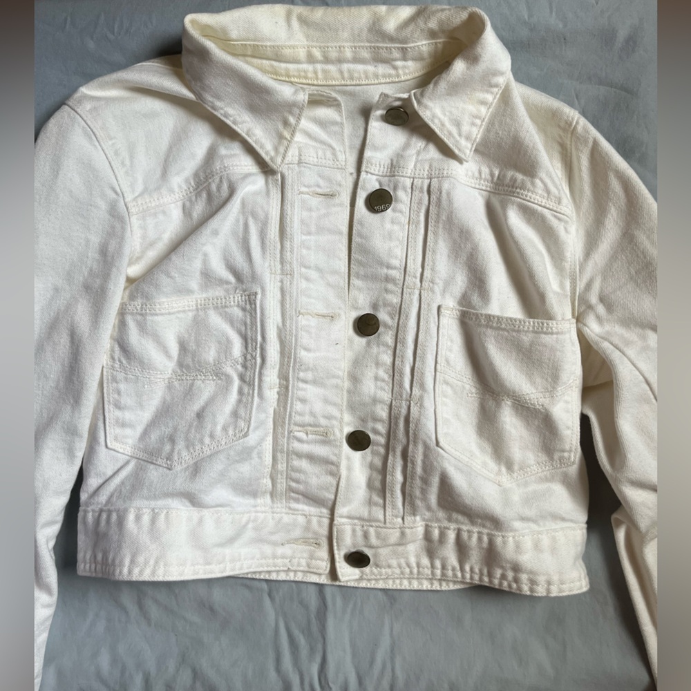 Cropped white jean jacket